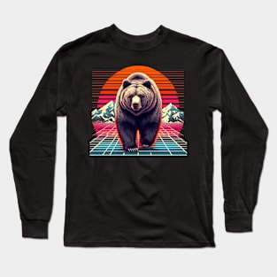 Bear Retro Vintage 80s Style Grizzly Brown Bear Long Sleeve T-Shirt